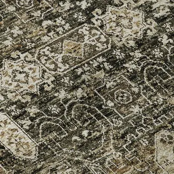 5' X 8' Coffee Ivory And Gold Floral Washable Area Rug With UV Protection