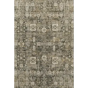 5' X 8' Coffee Ivory And Gold Floral Washable Area Rug With UV Protection