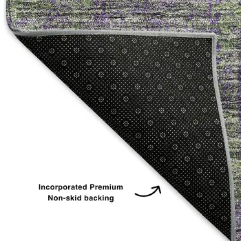 8' Fern Green And Purple Floral Washable Round Rug With UV Protection