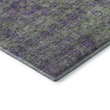 8' Fern Green And Purple Floral Washable Round Rug With UV Protection