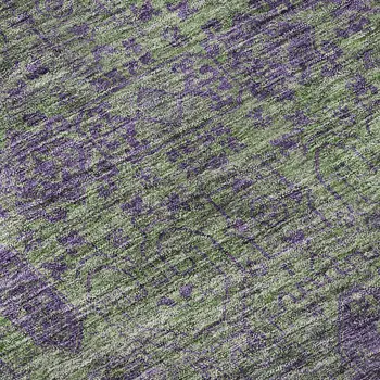 8' Fern Green And Purple Floral Washable Round Rug With UV Protection