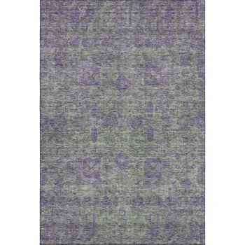 8' X 10' Fern Green And Purple Floral Washable Area Rug With UV Protection