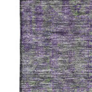8' X 10' Fern Green And Purple Floral Washable Area Rug With UV Protection