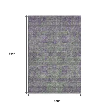 9' X 12' Fern Green And Purple Floral Washable Area Rug With UV Protection