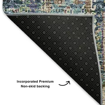 9' X 12' Green Blue And Beige Floral Washable Area Rug With UV Protection
