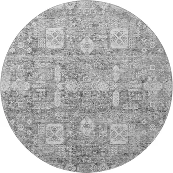 8' Gray And Ivory Floral Washable Round Rug With UV Protection