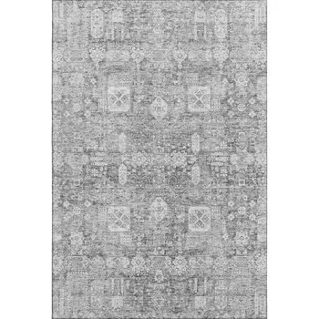 8' X 10' Gray And Ivory Floral Washable Area Rug With UV Protection