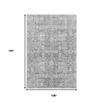 9' X 12' Gray And Ivory Floral Washable Area Rug With UV Protection
