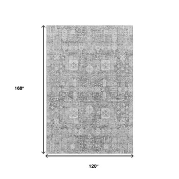 10' X 14' Gray And Ivory Floral Washable Area Rug With UV Protection