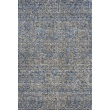 10' X 14' Khaki And Blue Floral Washable Area Rug With UV Protection