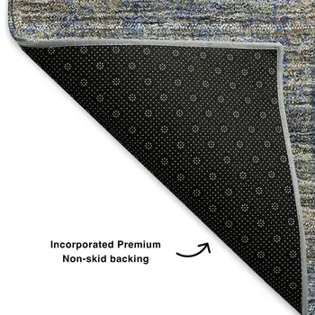 10' X 14' Khaki And Blue Floral Washable Area Rug With UV Protection