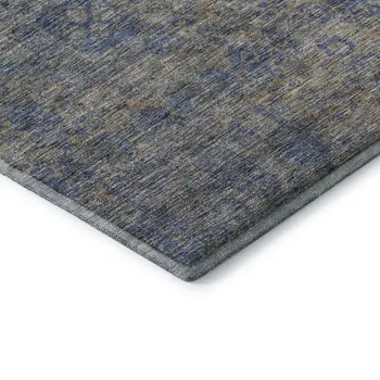 10' X 14' Khaki And Blue Floral Washable Area Rug With UV Protection