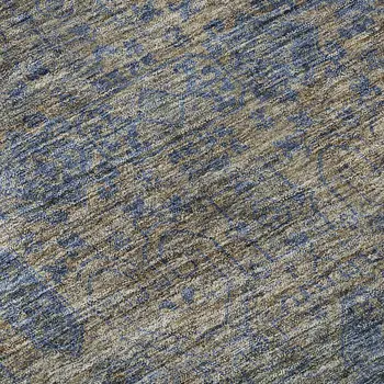 10' X 14' Khaki And Blue Floral Washable Area Rug With UV Protection
