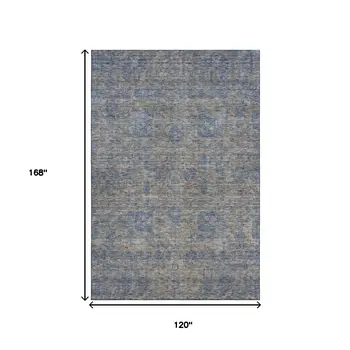 10' X 14' Khaki And Blue Floral Washable Area Rug With UV Protection