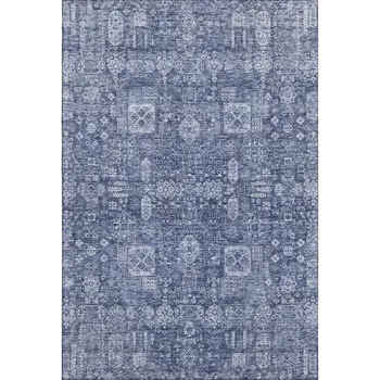 3' X 5' Navy Blue And Ivory Floral Washable Area Rug With UV Protection