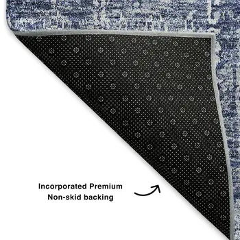 3' X 5' Navy Blue And Ivory Floral Washable Area Rug With UV Protection