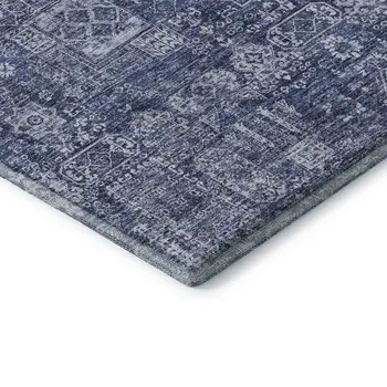 3' X 5' Navy Blue And Ivory Floral Washable Area Rug With UV Protection