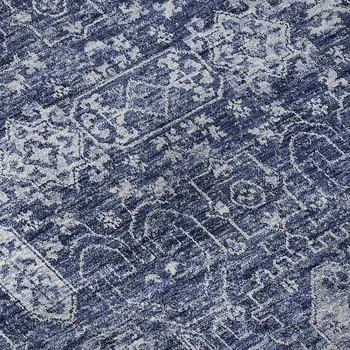3' X 5' Navy Blue And Ivory Floral Washable Area Rug With UV Protection