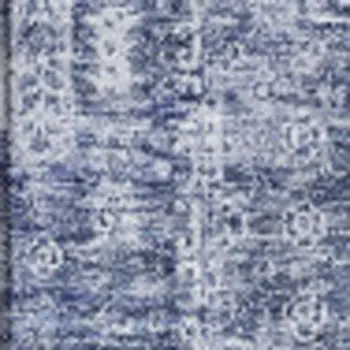 3' X 5' Navy Blue And Ivory Floral Washable Area Rug With UV Protection