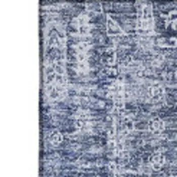 5' X 8' Navy Blue And Ivory Floral Washable Area Rug With UV Protection