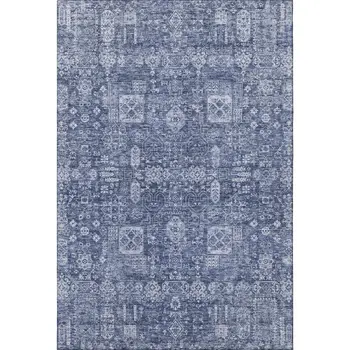 8' X 10' Navy Blue And Ivory Floral Washable Area Rug With UV Protection