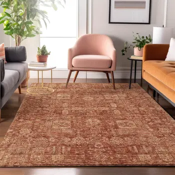 3' X 5' Chili Red And Copper Floral Washable Area Rug With UV Protection
