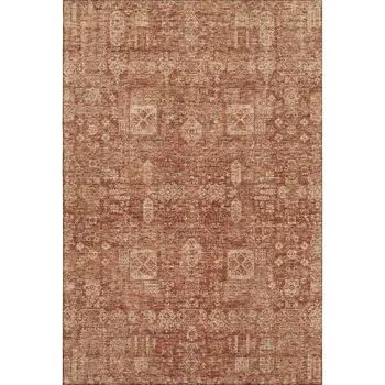 3' X 5' Chili Red And Copper Floral Washable Area Rug With UV Protection