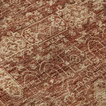3' X 5' Chili Red And Copper Floral Washable Area Rug With UV Protection