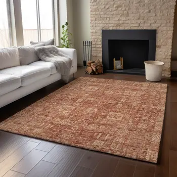 3' X 5' Chili Red And Copper Floral Washable Area Rug With UV Protection