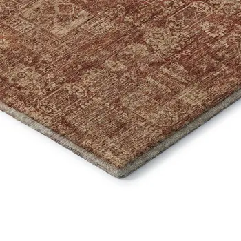 8' Chili Red And Copper Floral Washable Round Rug With UV Protection