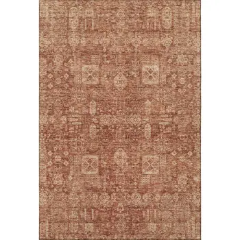 10' X 14' Chili Red And Copper Floral Washable Area Rug With UV Protection