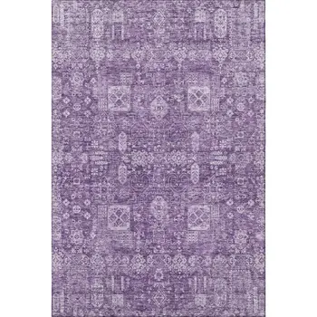 5' X 8' Purple And Ivory Floral Washable Area Rug With UV Protection