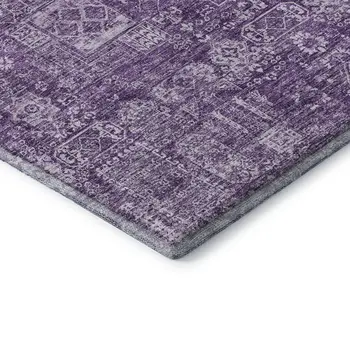 8' X 10' Purple And Ivory Floral Washable Area Rug With UV Protection