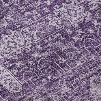 9' X 12' Purple And Ivory Floral Washable Area Rug With UV Protection