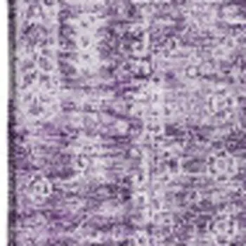9' X 12' Purple And Ivory Floral Washable Area Rug With UV Protection