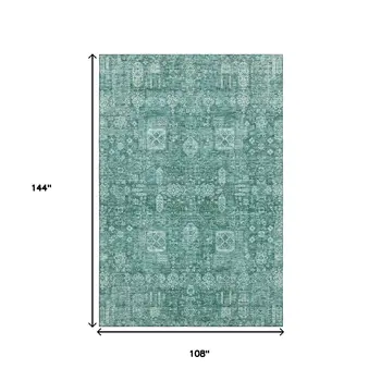 9' X 12' Teal And Aqua Floral Washable Area Rug With UV Protection