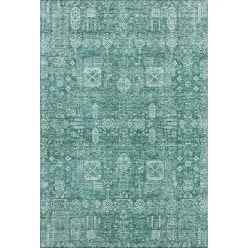 10' X 14' Teal And Aqua Floral Washable Area Rug With UV Protection