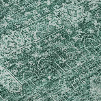 10' X 14' Teal And Aqua Floral Washable Area Rug With UV Protection