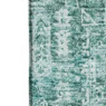 10' X 14' Teal And Aqua Floral Washable Area Rug With UV Protection