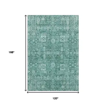 10' X 14' Teal And Aqua Floral Washable Area Rug With UV Protection