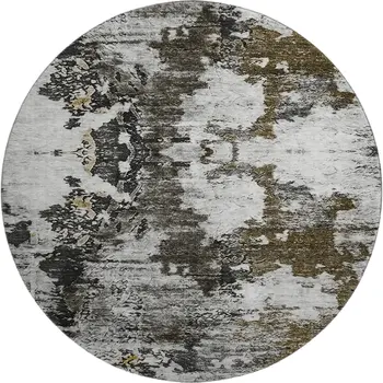 8' Taupe Ivory And Charcoal Abstract Washable Round Rug With UV Protection