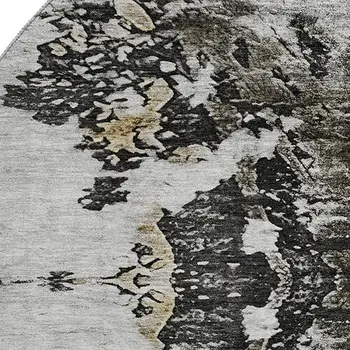 8' Taupe Ivory And Charcoal Abstract Washable Round Rug With UV Protection