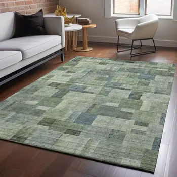 3' X 5' Green Blue And Gray Geometric Washable Area Rug With UV Protection