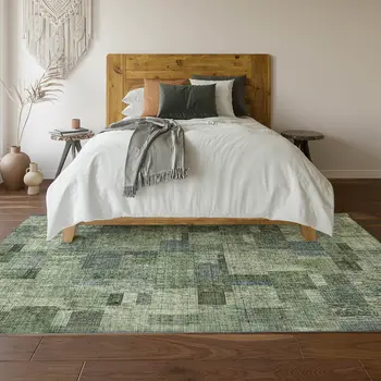 3' X 5' Green Blue And Gray Geometric Washable Area Rug With UV Protection