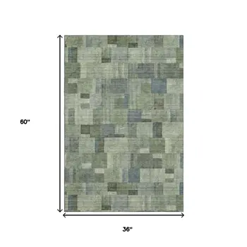 3' X 5' Green Blue And Gray Geometric Washable Area Rug With UV Protection