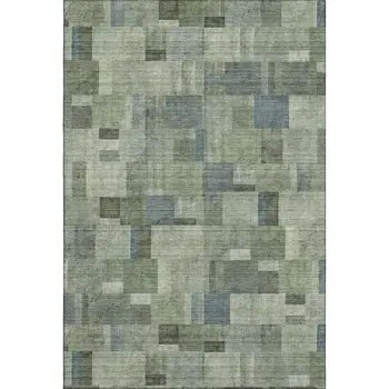 8' X 10' Green Blue And Gray Geometric Washable Area Rug With UV Protection