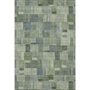 9' X 12' Green Blue And Gray Geometric Washable Area Rug With UV Protection