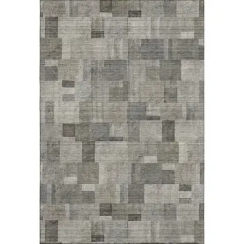 3' X 5' Taupe Charcoal And Beige Geometric Washable Area Rug With UV Protection