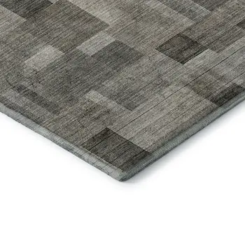 5' X 8' Taupe Charcoal And Beige Geometric Washable Area Rug With UV Protection
