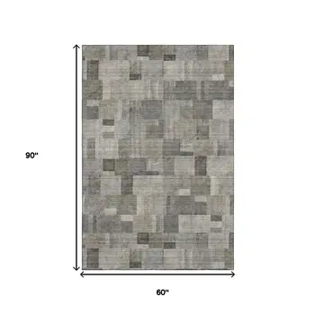 5' X 8' Taupe Charcoal And Beige Geometric Washable Area Rug With UV Protection
